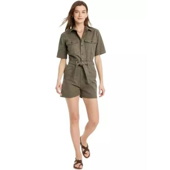 NWT Universal Thread Size 4 Short Sleeve 3" Inseam Romper Olive Green Women's 4 - Picture 1 of 6